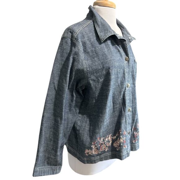 Sag Harbor Railroad Stripe Jean Jacket Womens XL Casual Embroidered Denim - Picture 2 of 6